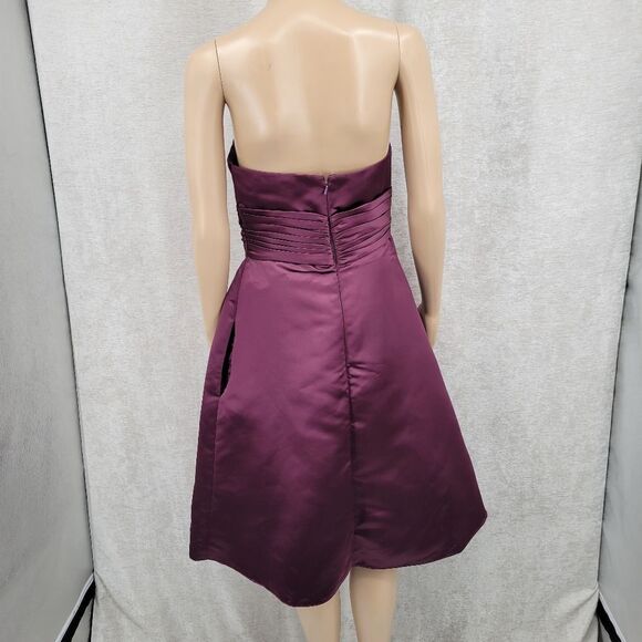 Bill Levkoff Satin Burgundy Strapless A-line Formal Evening Bridesmaid Dress - Picture 6 of 11